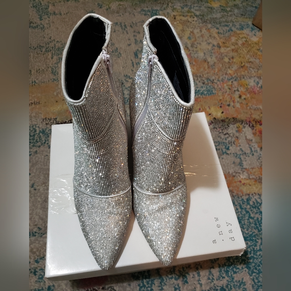 A New Day Women's Silver Rhinestone Cailin Ankle Boots size 11